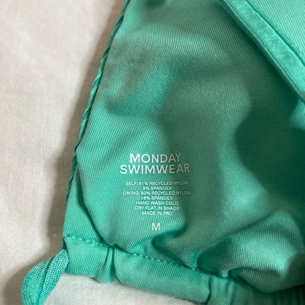 NWT Monday Swimwear Bikini Kauai Triangle Top & Capri Thong Ribbed Green Medium